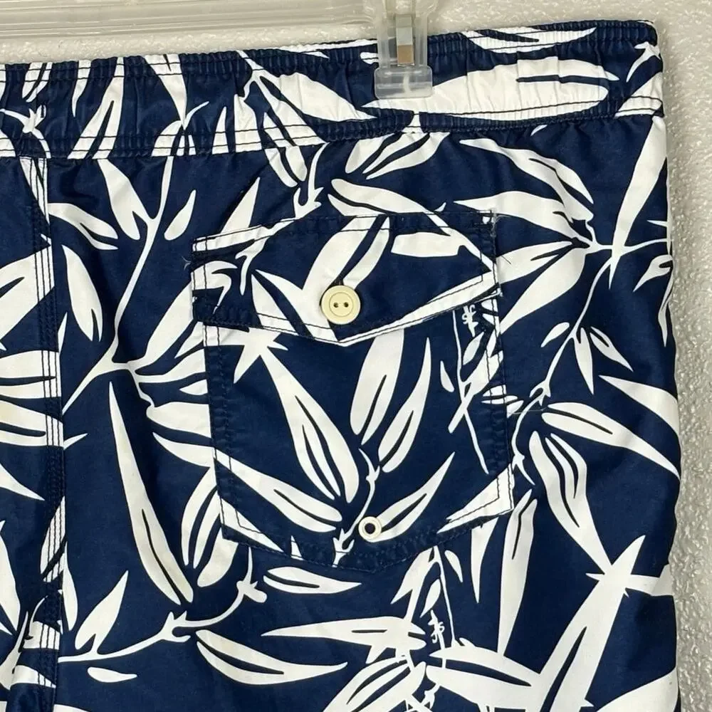 St John’s Bay Mens Size XXL Navy White Floral Polyester Lined Swim Trunks Shorts